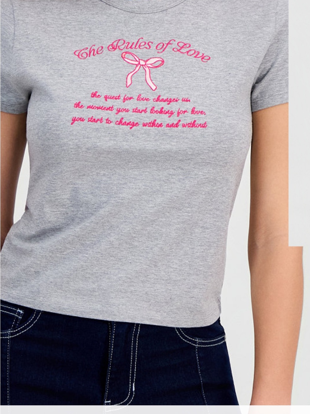 Rebellious One Gray Tee with Pink Script and Bow